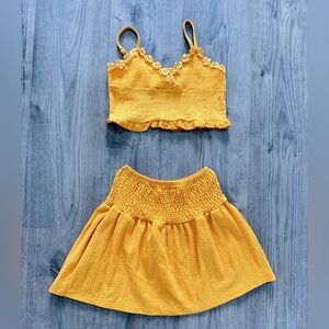 Yellow Two-Piece Crop Top and Skirt Set
